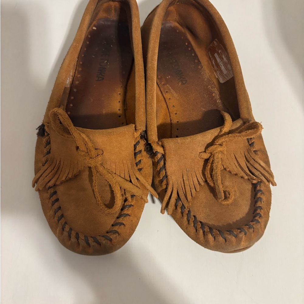 Minnetonka Tan Moccasins with Fringe